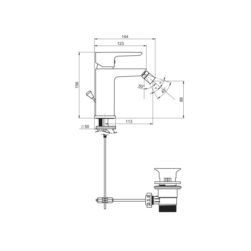 JIKA H3412H10041101 - Bidetarmatur PONTA 15,6 cm Hochglanzchrom