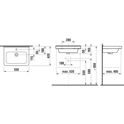 JIKA H8104220001041 - Hängendes Waschbecken CUBITO 55x42 cm Keramik/Weiß