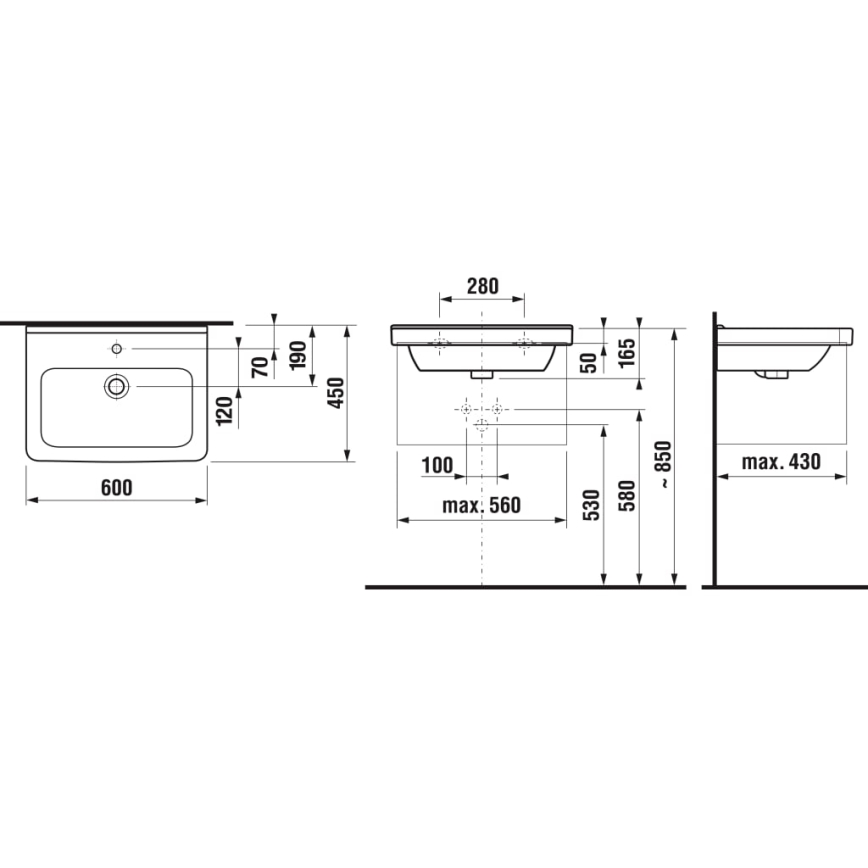 JIKA H8104230001041 - Hängendes Waschbecken CUBITO 60x45 cm Keramik/Weiß