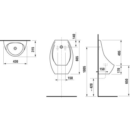 JIKA H8411010000001 - Urinal DOMINO mit Rückwasseranschluss und Rückabfluss, Keramik/Weiß