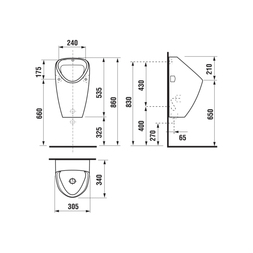 JIKA H8430600000001 - Urinal GOLEM mit seitlichem Zulauf, Rückstaukeramik/weiß