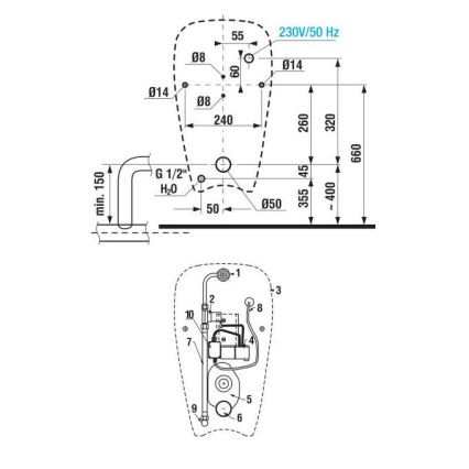 JIKA H8430700004901 - Urinal mit Sensor GOLEM 230V, Innenanschluss, Hinterer Ablauf, Keramik/Weiß