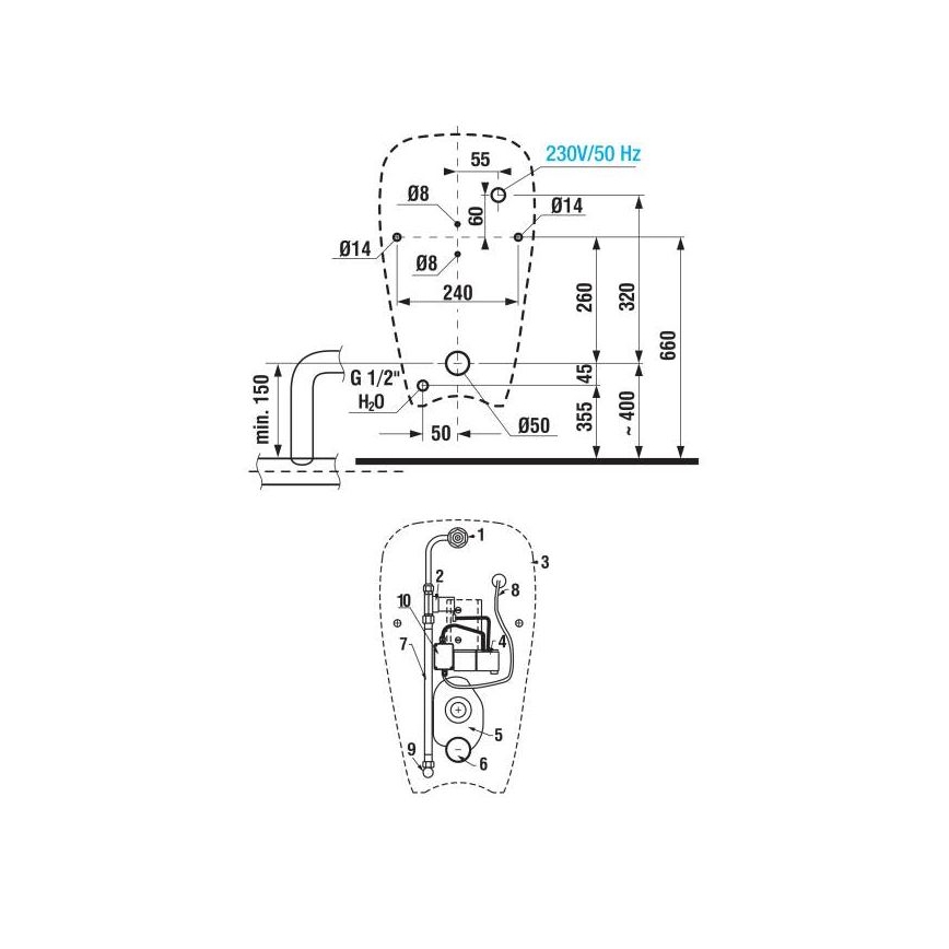 JIKA H8430700004901 - Urinal mit Sensor GOLEM 230V, Innenanschluss, Hinterer Ablauf, Keramik/Weiß
