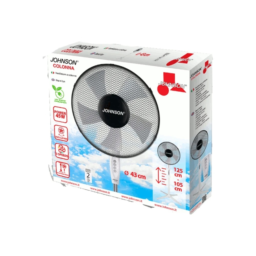 JOHNSON - Standventilator COLONNA 45W/230V Ø 43 cm schwarz/weiß