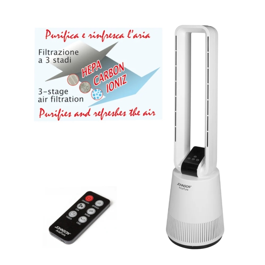JOHNSON - Ventilator mit Luftreiniger und HEPA-Filter ARIA PURA 90W/230V weiß + Fernbedienung