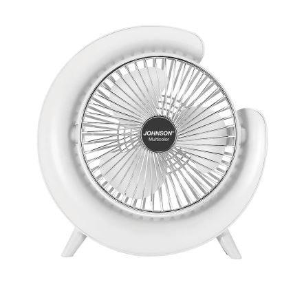 JOHNSON - LED RGB Wiederaufladbarer Tischventilator Mehrfarbig LED/5W/3,7V 1200 mAh Ø 14 cm Weiß