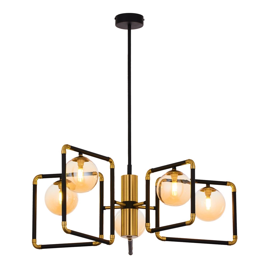 Jupiter 1984 - Kronleuchter an Stange IBRA 5xG9/10W/230V schwarz/golden/beige