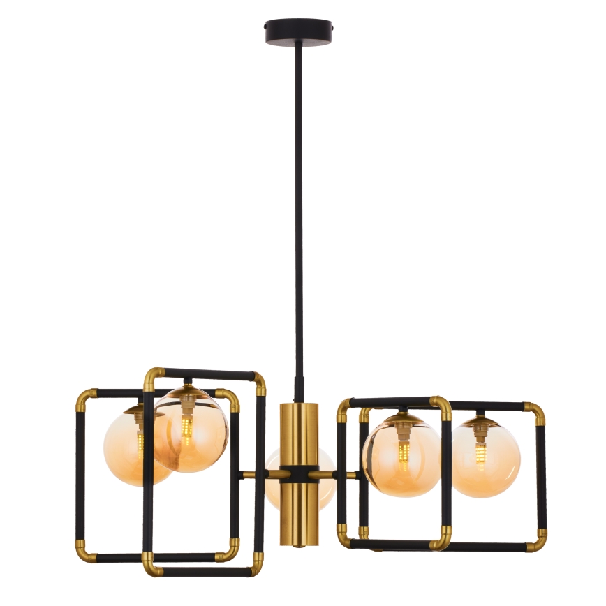 Jupiter 1984 - Kronleuchter an Stange IBRA 5xG9/10W/230V schwarz/golden/beige