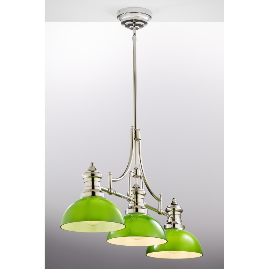 Jupiter 2072 - Pendelleuchte an Stange PLATINO 3xE27/15W/230V grün/glänzender Chrom