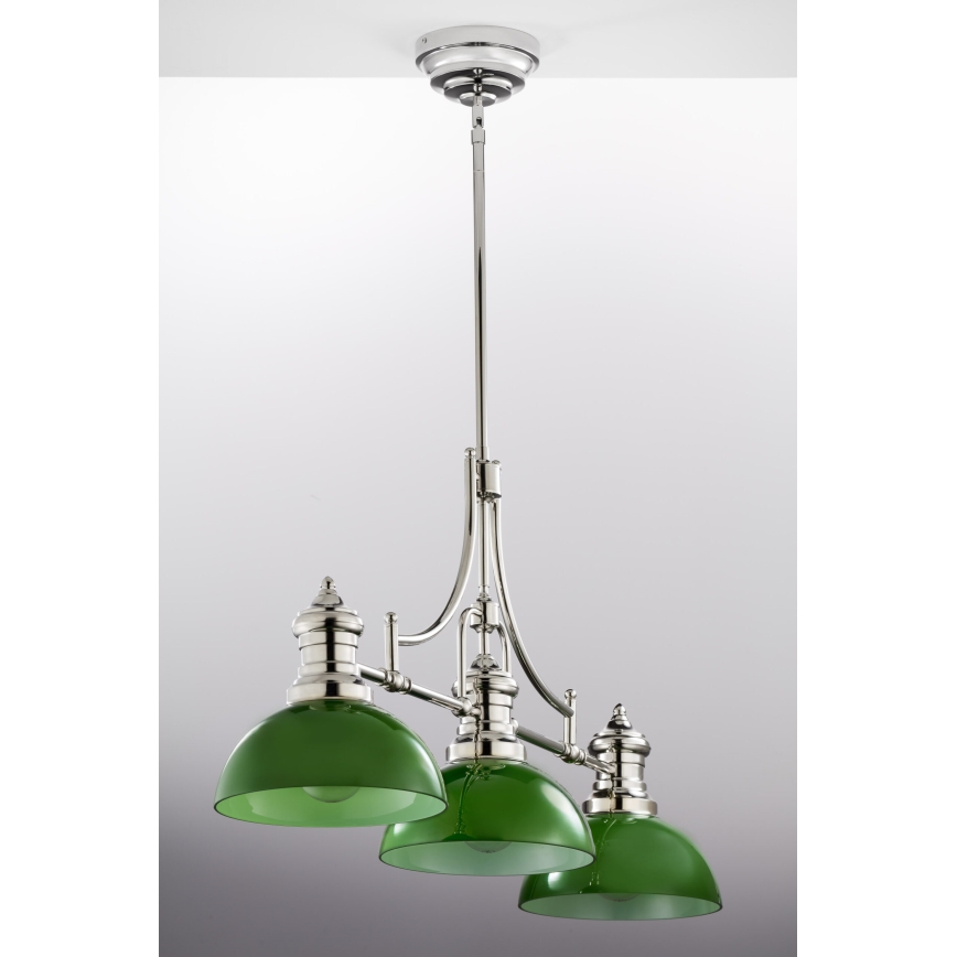 Jupiter 2072 - Pendelleuchte an Stange PLATINO 3xE27/15W/230V grün/glänzender Chrom