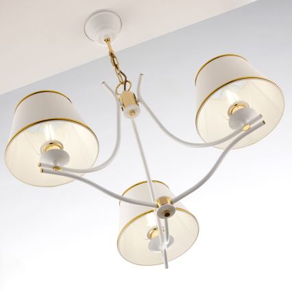 Jupiter 2085 - Kronleuchter mit Kette SAMBA 3xE27/15W/230V weiß/gold