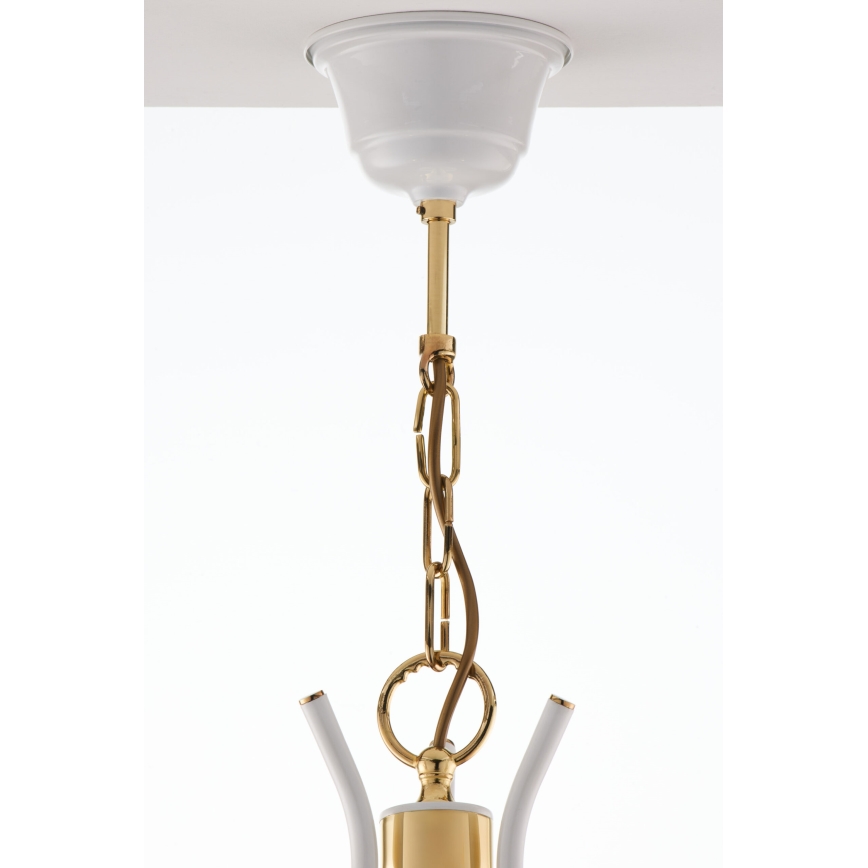 Jupiter 2085 - Kronleuchter mit Kette SAMBA 3xE27/15W/230V weiß/gold