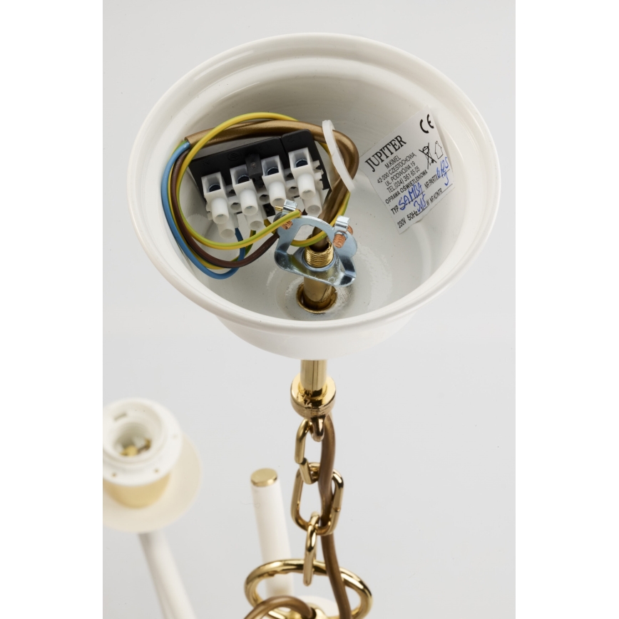 Jupiter 2085 - Kronleuchter mit Kette SAMBA 3xE27/15W/230V weiß/gold