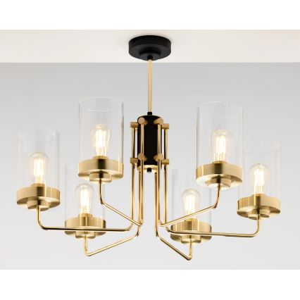 Jupiter 2089 - Deckenleuchte mit Stange RAMIREZ 6xE27/15W/230V gold/schwarz