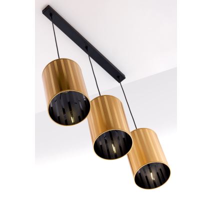 Jupiter 2092 - Pendelleuchte CORTINA 3xE27/15W/230V mit Seilaufhängung gold/schwarz