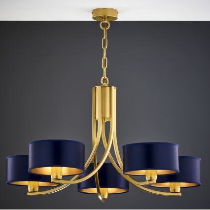 Jupiter 2094 - Kronleuchter an Kette ARTHUR 5xE27/15W/230V blau/gold