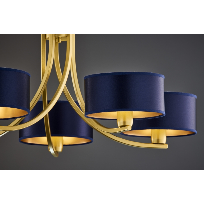 Jupiter 2094 - Kronleuchter an Kette ARTHUR 5xE27/15W/230V blau/gold