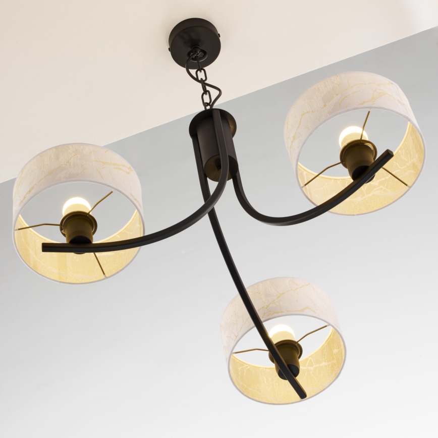 Jupiter 2103 - Kronleuchter an Kette ARTHUR 3xE27/15W/230V weiß/schwarz/Marmor-Dekor