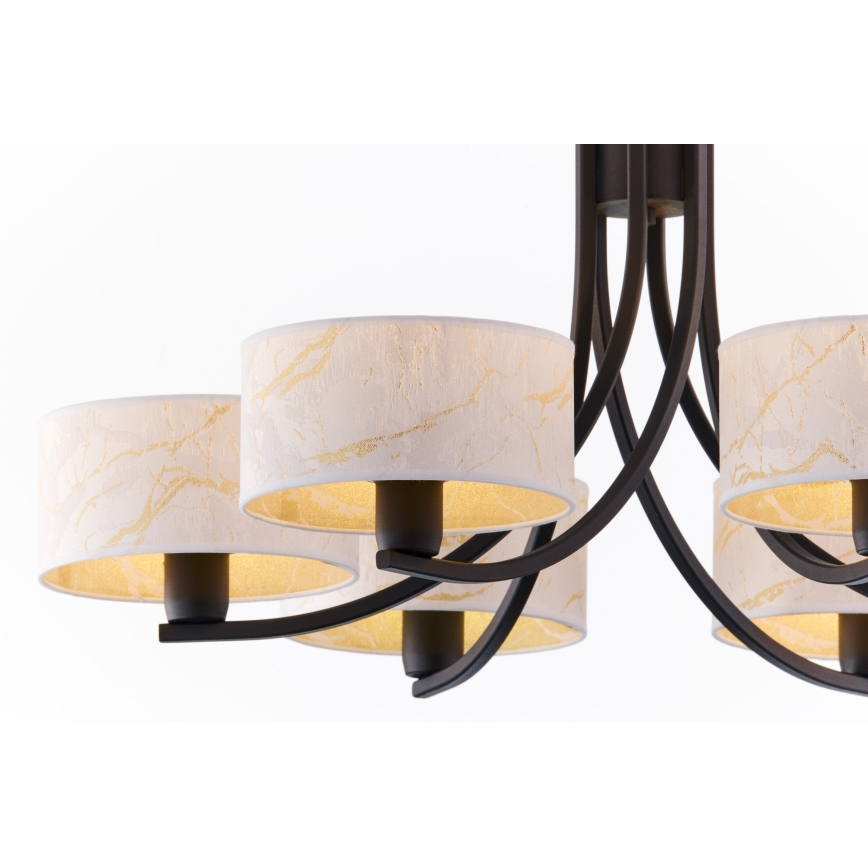 Jupiter 2105 - Kronleuchter an Kette ARTHUR 6xE27/15W/230V weiß/schwarz/Marmor-Dekor