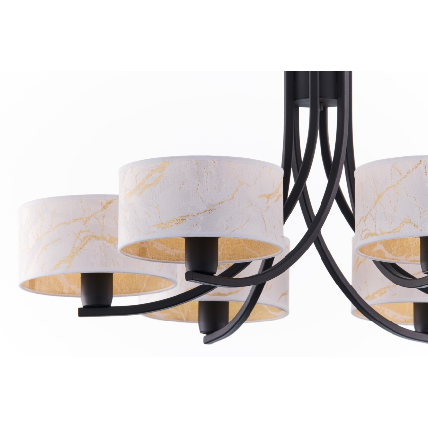 Jupiter 2105 - Kronleuchter an Kette ARTHUR 6xE27/15W/230V weiß/schwarz/Marmor-Dekor