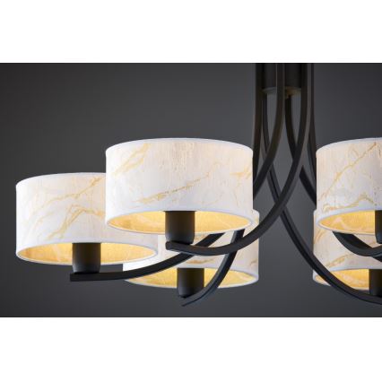 Jupiter 2105 - Kronleuchter an Kette ARTHUR 6xE27/15W/230V weiß/schwarz/Marmor-Dekor
