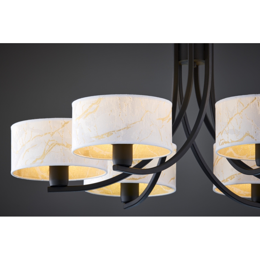 Jupiter 2105 - Kronleuchter an Kette ARTHUR 6xE27/15W/230V weiß/schwarz/Marmor-Dekor