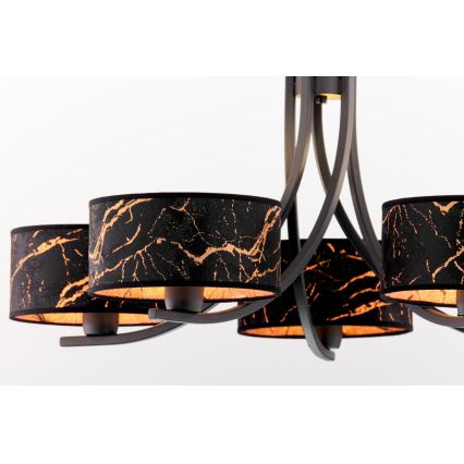 Jupiter 2107 - Kronleuchter an Kette ARTHUR 5xE27/15W/230V schwarz/orange/Marmordekor
