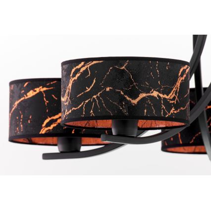 Jupiter 2107 - Kronleuchter an Kette ARTHUR 5xE27/15W/230V schwarz/orange/Marmordekor