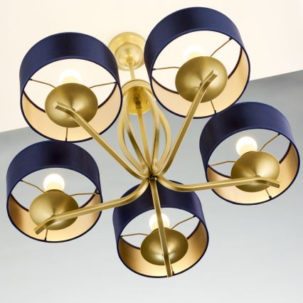 Jupiter 2114 - Deckenleuchte mit Stange KASZMIR 5xE27/15W/230V blau/gold