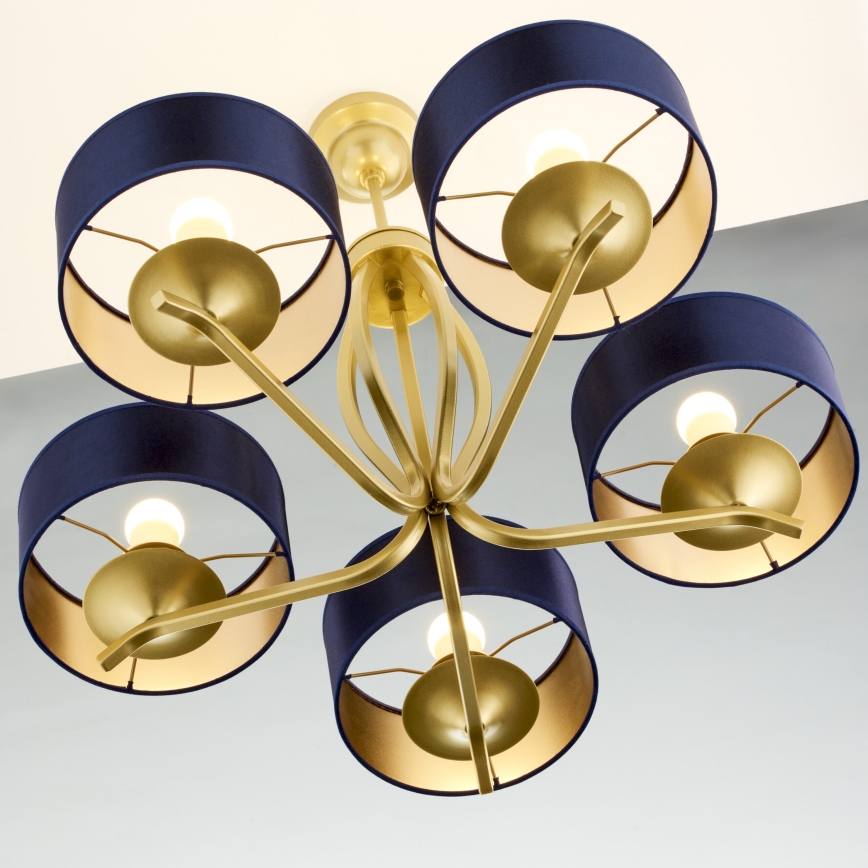 Jupiter 2114 - Deckenleuchte mit Stange KASZMIR 5xE27/15W/230V blau/gold