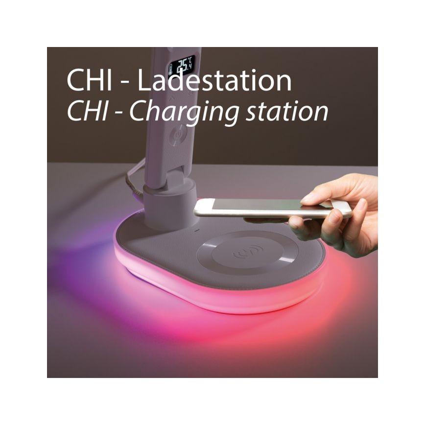 JUST LIGHT. 11018-16 - LED RGBW dimmbare Touch-Tischlampe mit kabellosem Laden TINA LED/4W/230V weiß