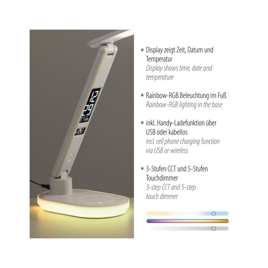 JUST LIGHT. 11018-16 - LED RGBW dimmbare Touch-Tischlampe mit kabellosem Laden TINA LED/4W/230V weiß