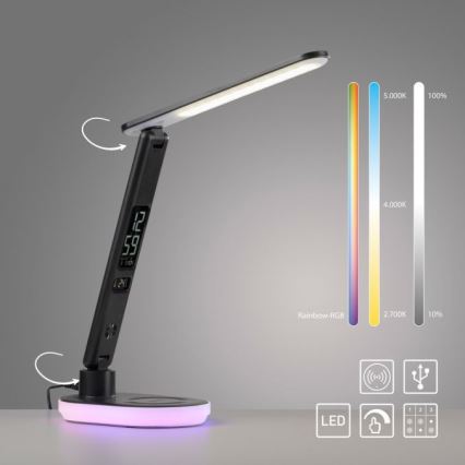 JUST LIGHT. 11018-18 - LED RGBW Tischlampe, per Touch dimmbar, mit kabelloser Ladefunktion TINA LED/4W/230V schwarz