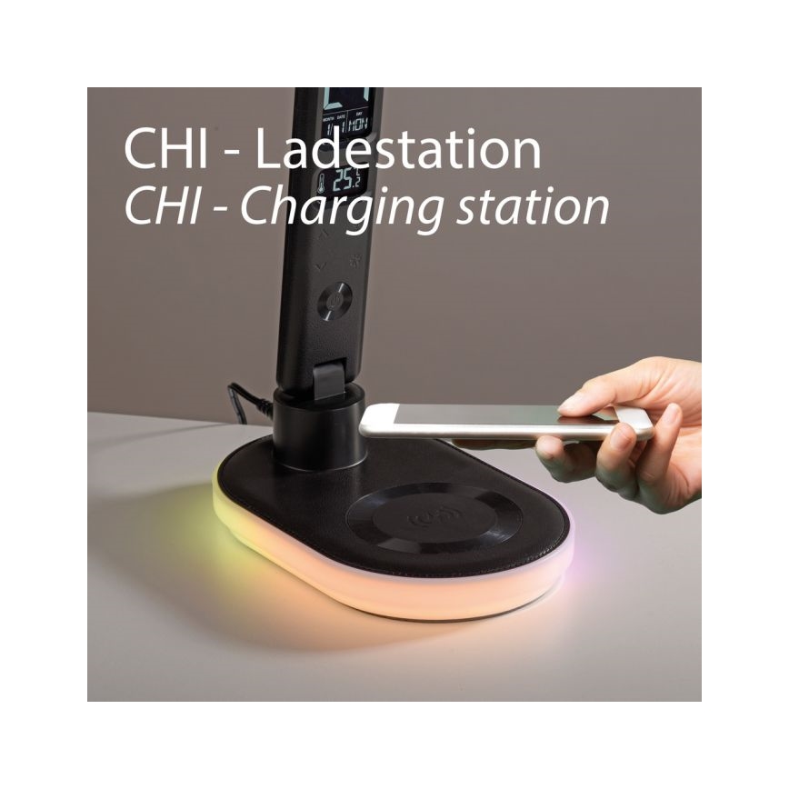 JUST LIGHT. 11018-18 - LED RGBW Tischlampe, per Touch dimmbar, mit kabelloser Ladefunktion TINA LED/4W/230V schwarz