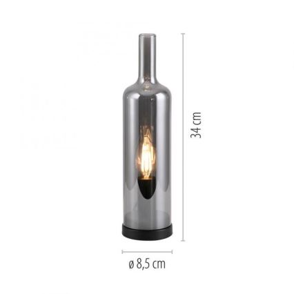 JUST LIGHT. 14006-25 - Tischlampe BOTTLE 1xE14/25W/230V schwarz/rauchfarben