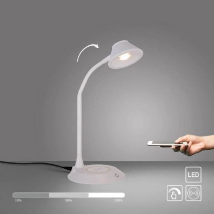 JUST LIGHT. 14414-16 - LED-dimmbare, flexible Tischlampe mit Touch-Bedienung und kabelloser Ladefunktion PUCKI LED/4,5W/230V weiß