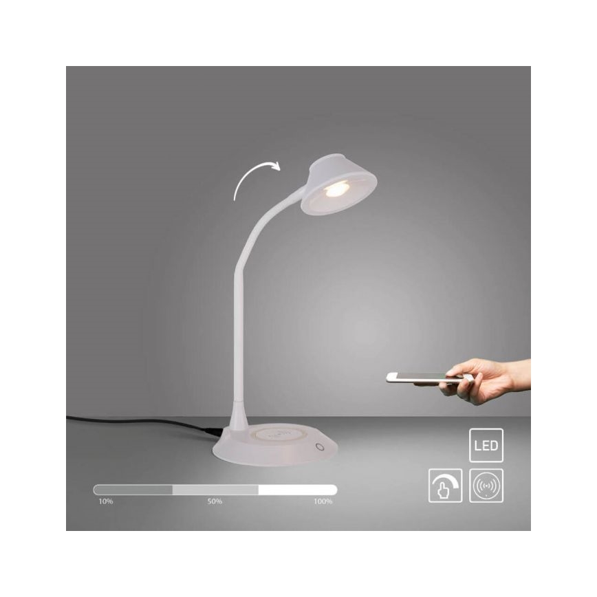 JUST LIGHT. 14414-16 - LED-dimmbare, flexible Tischlampe mit Touch-Bedienung und kabelloser Ladefunktion PUCKI LED/4,5W/230V weiß