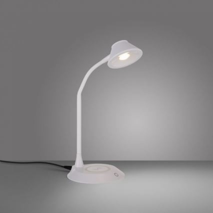 JUST LIGHT. 14414-16 - LED-dimmbare, flexible Tischlampe mit Touch-Bedienung und kabelloser Ladefunktion PUCKI LED/4,5W/230V weiß
