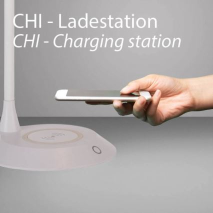 JUST LIGHT. 14414-16 - LED-dimmbare, flexible Tischlampe mit Touch-Bedienung und kabelloser Ladefunktion PUCKI LED/4,5W/230V weiß