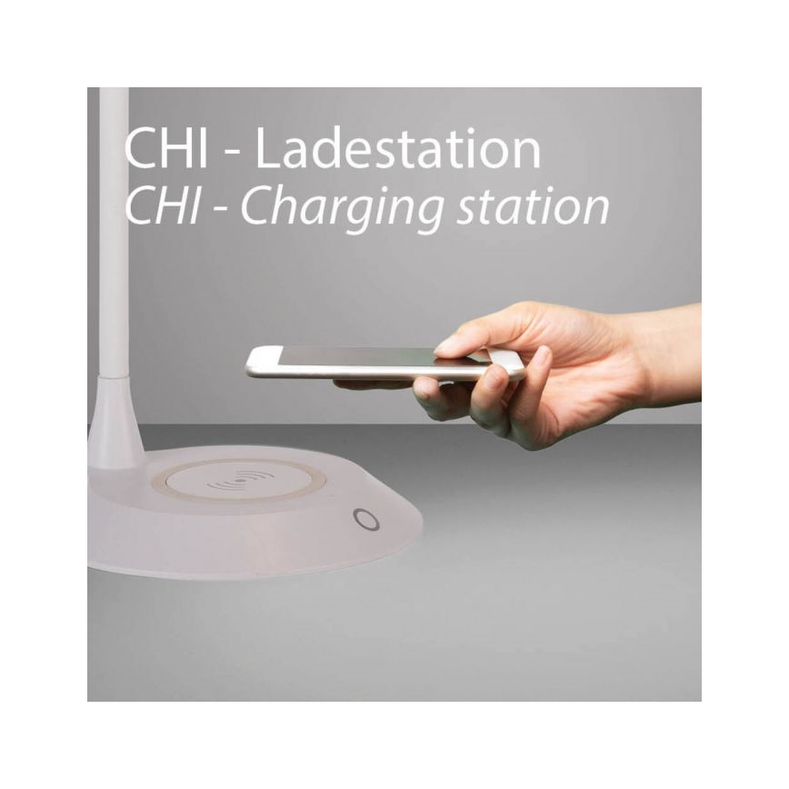 JUST LIGHT. 14414-16 - LED-dimmbare, flexible Tischlampe mit Touch-Bedienung und kabelloser Ladefunktion PUCKI LED/4,5W/230V weiß