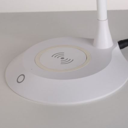 JUST LIGHT. 14414-16 - LED-dimmbare, flexible Tischlampe mit Touch-Bedienung und kabelloser Ladefunktion PUCKI LED/4,5W/230V weiß