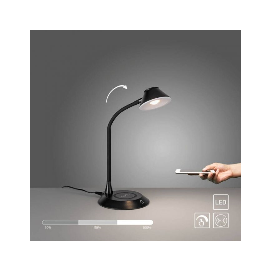 JUST LIGHT. 14414-18 - LED-dimmbare, flexible Touch-Tischlampe mit kabellosem Laden PUCKI LED/4,5W/230V schwarz