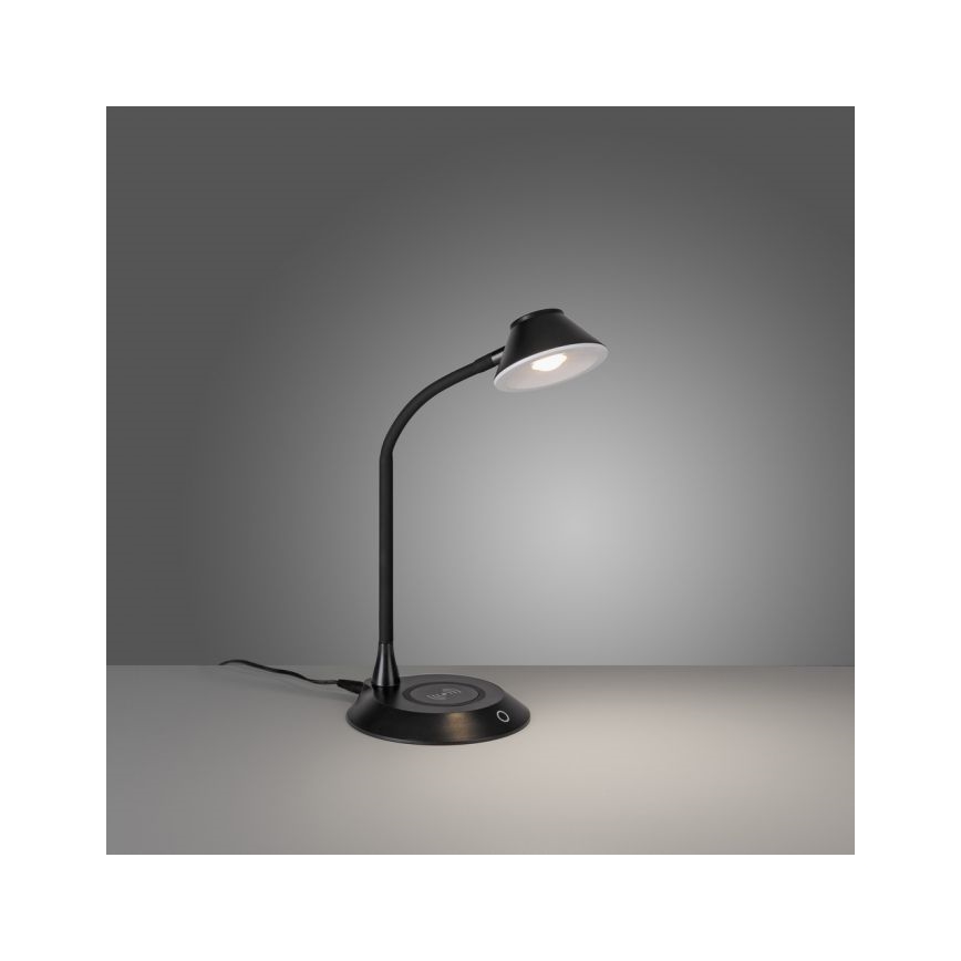 JUST LIGHT. 14414-18 - LED-dimmbare, flexible Touch-Tischlampe mit kabellosem Laden PUCKI LED/4,5W/230V schwarz