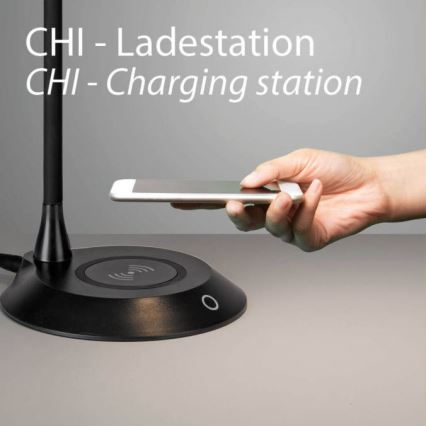 JUST LIGHT. 14414-18 - LED-dimmbare, flexible Touch-Tischlampe mit kabellosem Laden PUCKI LED/4,5W/230V schwarz