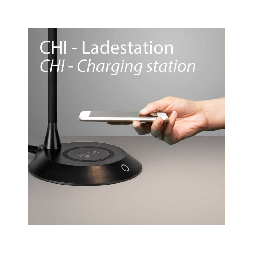 JUST LIGHT. 14414-18 - LED-dimmbare, flexible Touch-Tischlampe mit kabellosem Laden PUCKI LED/4,5W/230V schwarz