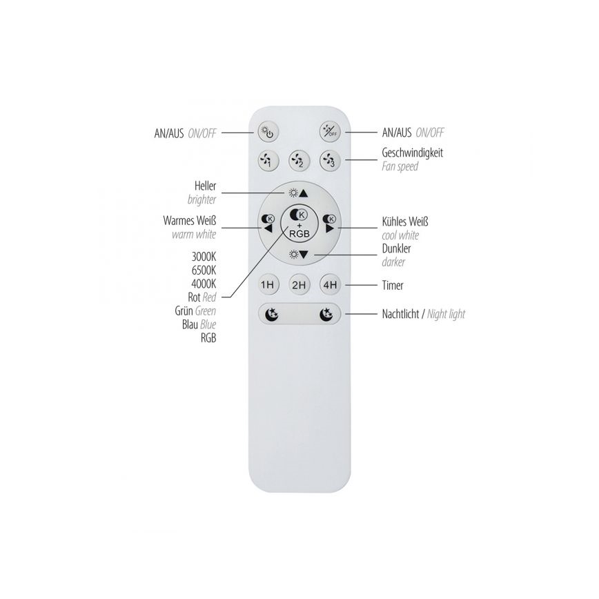 JUST LIGHT. 14447-18 - LED RGBW dimmbarer Deckenventilator mit Licht LENO LED/44W/230V 3000-6500K Ø 48,6 cm weiß + Fernbedienung