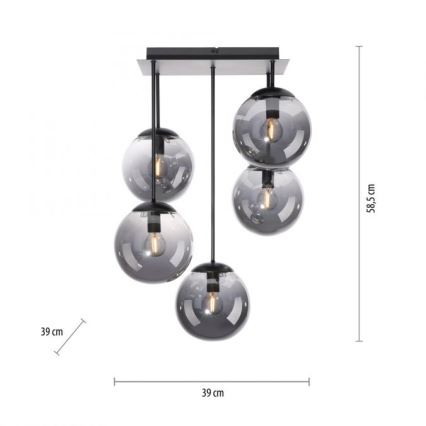 JUST LIGHT. 14602-18 - Deckenleuchte an Stange WIDOW 5xE14/25W/230V schwarz