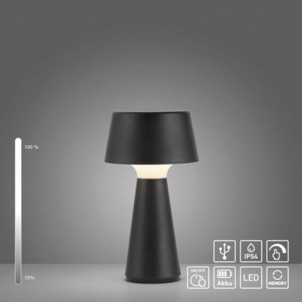 JUST LIGHT. 19260-18 - Dimmbare LED-Außenleuchte mit Touch-Funktion ABERA LED/3W/3,7V 2000 mAh USB IP54 schwarz