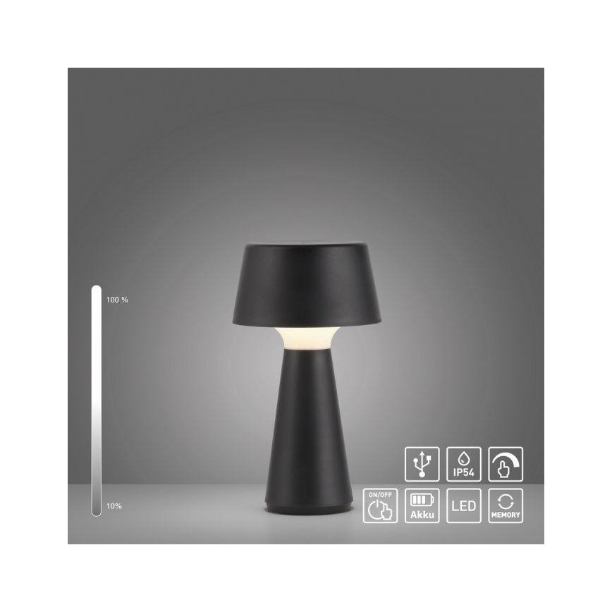 JUST LIGHT. 19260-18 - Dimmbare LED-Außenleuchte mit Touch-Funktion ABERA LED/3W/3,7V 2000 mAh USB IP54 schwarz