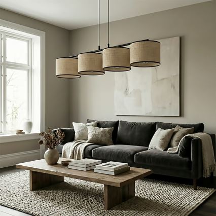 Kabel-Hängeleuchte ECO 4xE27/15W/230V beige/Rattan